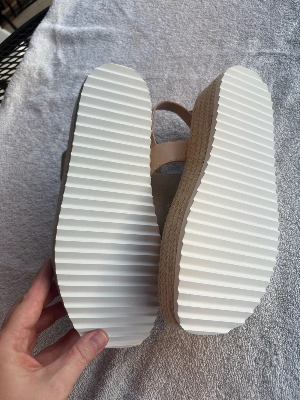 Stuart Weitzman Mel Leather Espadrille Flatform Sandals (tan) size 7